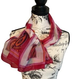 Vintage Retangular Scarf Geometric Print Paisley Pink Multi